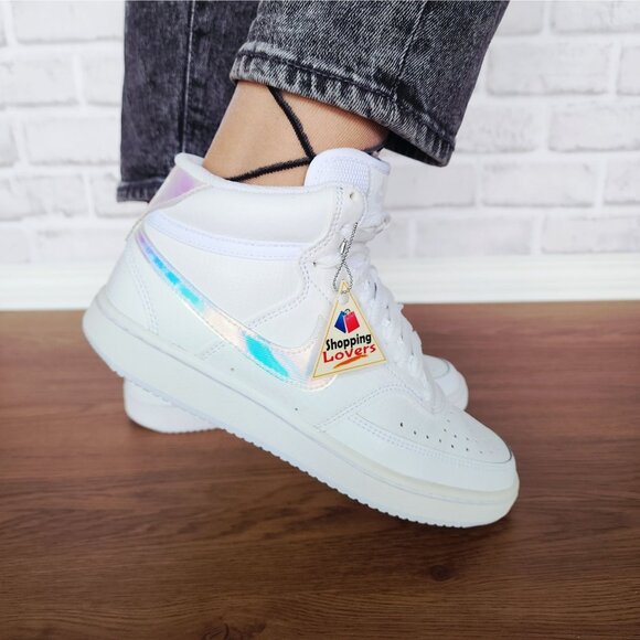 ❤️Nike Court Vision Mid Sz 6.5 Women's Shoes Sneaker White Iridescent FD0819-100 - Picture 4 of 14